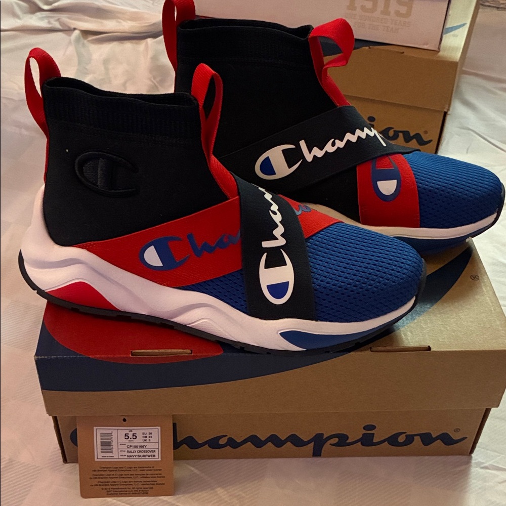 Champion Black and Red High-Top Sneakers